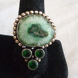Man's druzy and green quartz dress ring Size 9 😀
